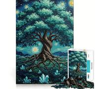 Puzzle "Albero nella notte stellata con cristalli" per ragazzi, 1000 pezzi, gioco di abilità mentale, design semplice e divertente, assemblaggio, regalo memorabile 50x75cm