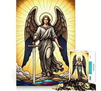 Puzzle Angelo con spada in vetrata da 1000 pezzi,gioco cognitivo divertente,taglio di alta precisione, alleviare lo stress (50x75cm)
