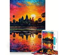 Puzzle Angkor Wat Tramonto 1000 pezzi - Gioco divertente con tecnologia di taglio laser avanzata - Giocattolo per interni per le vacanze (38x52cm)