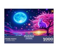 Puzzle Angora Rabbit 1000 Pezzi Per Bambini E Adulti, Puzzle Con Full Moon Flower Tree, Momenti Felici Insieme, Regalo Per Adulti E Ragazzi 38x26cm/1000pcs