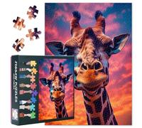Puzzle animali per adulti 1000 pezzi, testa di giraffa davanti a un cielo colorato con nuvole puzzle, impossibile sfidante, 49,5 x 79,5 cm