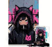 Puzzle Anime Cat Girl Graffiti da 1000 pezzi,gioco cognitivo divertente,taglio di alta precisione, alleviare lo stress (50x75cm)