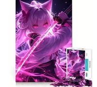 Puzzle Anime Cat Girl Neon Katana da 1000 pezzi,gioco cognitivo divertente,taglio di alta precisione, alleviare lo stress (38x52cm)