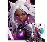Puzzle anime con guerriera gatto e spada rosa,1000 pezzi,divertente gioco di memoria,superficie liscia e senza sbavature,regalo di compleanno,rompicapo (50x75cm)