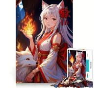 Puzzle anime con ragazza volpe,fuoco e volpe per adolescenti,1000 pezzi,gioco di sviluppo mentale,dimensioni uniformi,pezzi precisi,divertimento in famiglia,attività serale (38x52cm)