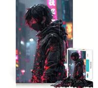 Puzzle anime cyberpunk pioggia da 1000 pezzi,divertente,con taglio laser per un incastro perfetto,ideale per momenti di condivisione e divertimento con i propri cari (50x75cm)