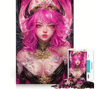 Puzzle anime da 1000 pezzi con regina fantasy dai capelli rosa, ideale per adolescenti, per migliorare la memoria, rilassarsi e divertirsi Dimensioni precise, regalo creativo (38x26cm)