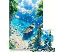 Puzzle anime da 1000 pezzi con spiaggia estiva, baia tranquilla e barca, ideale per adolescenti Gioco di logica semplice e rilassante, con taglio perfetto, perfetto come regalo di compleanno 38x26cm