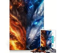 Puzzle Anime Drago Fuoco e Ghiaccio 1000 Gioco di concentrazione mentale Taglio di precisione Bordi lisci Gioco significativo per costruire connessioni (50x75cm)