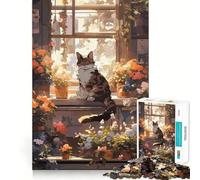 Puzzle Anime Fiorista Gatto Dormiente 1000 Pezzi Gioco di Abilità Creativa Componenti Robusti e Precisi Facile da Portare in Viaggio Gioco per Allenare la Mente Regalo (38x52cm)