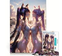 Puzzle Anime Fox Girls Sunset da 1000 pezzi,gioco per lo sviluppo delle capacità cognitive,superficie liscia e priva di sbavature,rilassante attività di gruppo al chiuso (38x26cm)