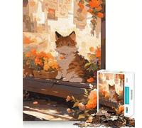 Puzzle Anime Ginger Flower Cat per adulti,1000 pezzi,gioco di memoria,montaggio sicuro e stabile,gioco significativo per costruire connessioni (38x52cm)