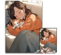 Puzzle Anime Girl Cat Cozy da 1000 pezzi puzzle in Carta per adulti per decorazioni per la casa allenamento del cervello e regali per le vacanze 1000 pezzi (38x26 cm)