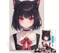 Puzzle Anime Girl Cat Cute 1000 Think Boost Game Tight Lock No Loose Pieces Interactive Brain Challenge for Home (38x52cm)