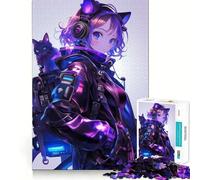 Puzzle Anime Girl Cat da 1000 pezzi,gioco cognitivo divertente,taglio di precisione, alleviare lo stress (50x75cm)