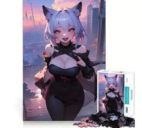 Puzzle Anime Girl City da 1000 pezzi,gioco di concentrazione mentale,taglio di precisione,bordi lisci,gioco significativo per costruire connessioni (38x26cm)