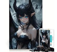 Puzzle Anime Ragazza Demone con Occhi Blu 1000 Pezzi Giocattolo di Costruzione Concentrazione Assemblaggio Sicuro e Sicuro Giocattolo per Divertimento in Casa (38x52cm)