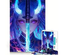 Puzzle Anime Ragazza Demone con Spada 1000 pezzi Giocattolo per lo sviluppo delle abilità cognitive Superficie liscia e priva di sbavature Attività rilassante di gruppo al chiuso (38x52cm)