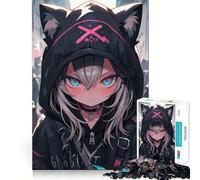 Puzzle Anime Ragazza Gatto da 1000 pezzi,gioco di abilità mentale,incastro stabile,parti che non si spostano,passatempo divertente per i lunghi weekend (38x52cm)