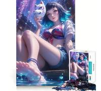 Puzzle Anime Ragazza Volpe Bellezza 1000 Pezzi Gioco di Memoria Divertente Bordo Liscio Incastro Perfetto Divertente Modo per Riempire il Vuoto Ore (38x52cm)