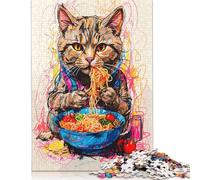 Puzzle antistress a forma di gatto Ramen, in cartone riciclato al 100%, per bambini adulti, 1000 pezzi (26x38 cm)