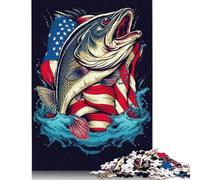Puzzle antistress con bandiera USA a tema pesca al black bass, 100% in cartone riciclato, per bambini adulti, 1000 pezzi (26x38 cm)