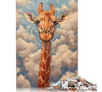 Puzzle antistress con ritratto di giraffa e nuvole, 100% cartone riciclato, per adulti e bambini, 1000 pezzi (75x50 cm)