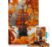 Puzzle arancione a forma di nave pirata per adulti, 1000 pezzi, rompicapo per la mente, assemblaggio lento, regalo perfetto (38x26cm)