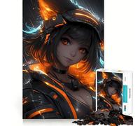 Puzzle arancione Cyberpunk Anime Gir da 1000 pezzi per adulti, gioco stimolante per la mente, svago, ritaglio chiaro, (50x75cm)