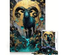 Puzzle "Ariete turchese con luna dorata" per adulti, 1000 pezzi, gioco stimolante per la mente, calma e bellezza, pezzo da collezione 50x75cm