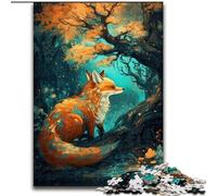 Puzzle Art Fox Under The Tree per adulti, antistress per ammazzare il tempo durante le vacanze, con poster abbinato e foglio di quiz (26x38cm)