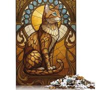 Puzzle Art Nouveau con gatto in vetro colorato per adulti, puzzle da 1000 pezzi per bambini, puzzle di carta per adulti, per la famiglia e gli amici, 38x26 cm/1000 pezzi