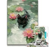 Puzzle artistici astratti a forma di gatto nero per adolescenti, 1000 pezzi, antistress, sfida difficile, adatti per la decorazione della scrivania (75x50cm)
