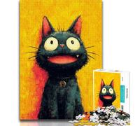 Puzzle artistici del gatto nero per adolescenti da 1000 pezzi, difficili da completare ma divertenti e umoristici con poster abbinato e foglio di quiz (38x26cm)