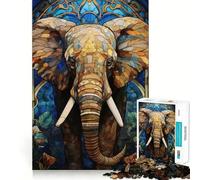 Puzzle artistico a forma di elefante in vetro colorato per adulti, 1000 pezzi, gioco stimolante per la mente, calma e collezione di opere d'arte 38x52cm