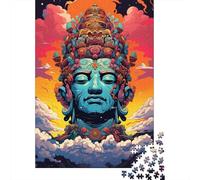 Puzzle artistico colorato raffigurante una statua di Buddha, sfida difficile, puzzle in cartone riciclato al 100% per adulti, regali di Halloween, 1000 pezzi (38x26 cm)