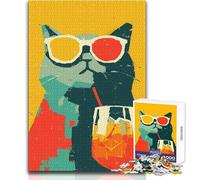 Puzzle artistico con gatto simpatico e cocktail da 1000 pezzi per adolescenti, gioco educativo per lo sviluppo delle competenze, regalo perfetto per momenti speciali, dimensioni 50x75cm