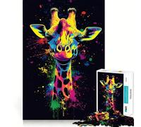Puzzle artistico con giraffa al neon da 1000 pezzi per adolescenti, rompicapo divertente per il tempo libero, assemblaggio artistico, oggetto da collezione (38x26cm)