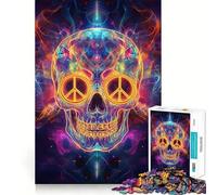 Puzzle artistico con teschio e simboli di pace cosmica per adulti, 1000 pezzi, per rafforzare la memoria, rilassante e divertente, con bordi di qualità, un regalo perfetto 50x75cm