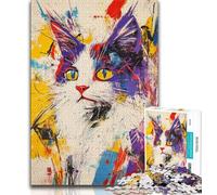 Puzzle artistico da 1000 pezzi raffigurante un gatto dipinto a olio, per adolescenti, gioco per famiglie, antistress, sfida difficile, ottimi regali e giocattoli, 38x26cm