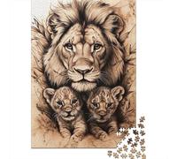 Puzzle artistico da 1000 pezzi raffigurante una famiglia di leoni, per adulti, di difficoltà elevata, per rafforzare i rapporti tra i membri della famiglia (75x50 cm)