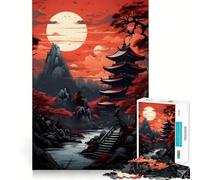 Puzzle artistico giapponese Red Moon per adulti, 1000 pezzi, per stimolare la mente, divertimento e qualità, con bordi decorati (50x75cm)
