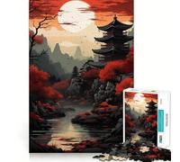 Puzzle artistico giapponese rosso da 1000 pezzi per adolescenti, per rafforzare la memoria, calmare e rilassare, con bordi lisci, (50x75cm)