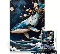 Puzzle artistico Kintsugi con balena blu per adulti, 1000 pezzi, esercizio mentale, divertimento antistress, bordi nitidi, regalo premuroso (50x75cm)