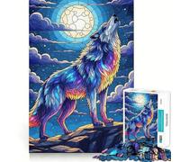 Puzzle artistico "Lupo che ulula alla luna" da 1000 pezzi,gioco di logica,pezzi a incastro precisi,divertimento in famiglia per le serate in famiglia (50x75cm)