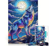 Puzzle artistico "Lupo che ulula alla luna" per adolescenti,1000 pezzi,gioco di abilità mentale,taglio laser per un incastro perfetto,esercizio mentale per momenti di tranquillità a casa (38x52cm)