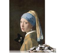 Puzzle artistico "Ragazza Gatto Nero" di Vermeer per adulti, 1000 pezzi, interessante puzzle antistress per donne e uomini, 1000 pezzi (75x50 cm)
