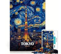 Puzzle artistico "Torre di Tokyo - Notte stellata" per ragazzi, 1000 pezzi, per stimolare la memoria e il tempo libero, con bordi puliti, un regalo delizioso 50x75cm