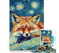 Puzzle artistico "Volpe addormentata - Notte stellata" per ragazzi, 1000 pezzi, attività per lo sviluppo delle capacità cognitive, ideale per la casa, con bordi precisi, regalo festivo 38x26cm