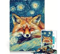 Puzzle artistico "Volpe addormentata - Notte stellata" per ragazzi, 1000 pezzi, gioco di logica fine, passatempo rilassante, bordo netto, pezzo da collezione 50x75cm